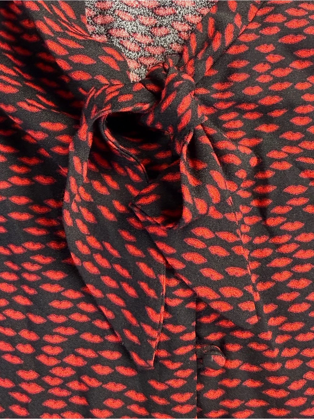 Reformation Joelle French Kiss Red Black Puffed Sleeve Tie Front Blouse Size M